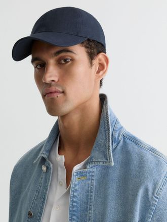 Reiss Navy Linen Baseball Cap