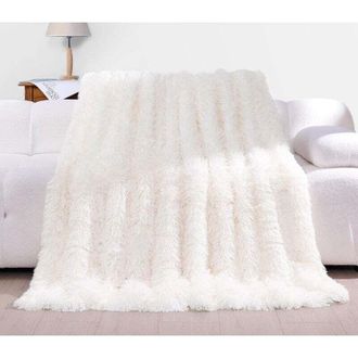 OEM Manta De Forro Polar Ultrasuave De 160 X 200 Cm - Lujosa Piel Sint&eacute;tica, Color Blanco Crema, Manta Para Cama Y Sof&aacute;
