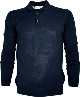 Cashmere Company Polo Knit - Heren - Ronde hals truien - Blauw - M - Wol - Truien & Vesten
