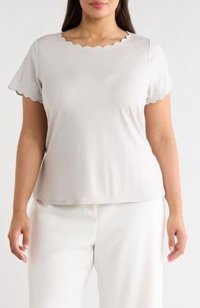 T Tahari Scallop T-Shirt in Pale Platinum at Nordstrom Rack, Size 1X