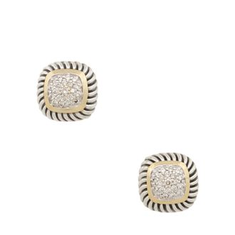 David Yurman Sterling Silver 18k Gold Diamond Pave 7mm Albion Earrings