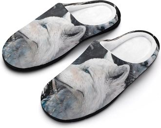 Generic Wolf Dreamcatchers Blue Eyes Mens Slippers House Slipper Anti-skid Sole Indoor Shoes Outdoor Comfort Cotton