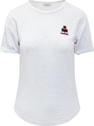 Isabel Marant T-Shirts, female, White, Size: XS Logo Linen T-Shirt
