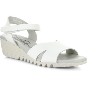 FLY London Olla Ankle Strap Wedge Sandal in White at Nordstrom, Size 10-10.5Us