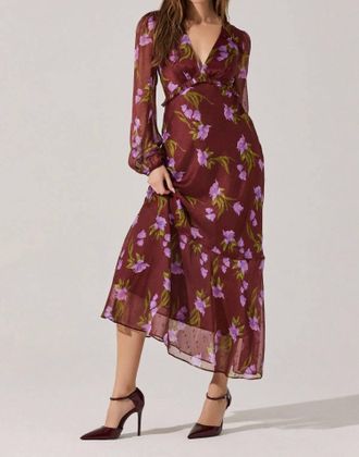 Astr Calantha V-Neck Floral Maxi Dress In Wine Floral