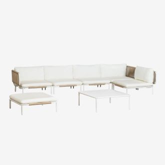 Sklum Conjunto De Jard&iacute;n Con Sof&aacute; Modular Rinconera De 5 Piezas, Mesa De Centro Y Puff En Acero Roubly Sklum