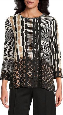 Multiples 3/4 Sleeve Scoop Neck Embellished Top In Multi