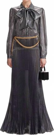Self Portrait Metallic Pussy Bow Dress In Grey