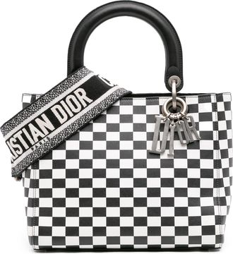 Dior Pre-owned Womens Lady Checkered Bag - Black Leather - One Size