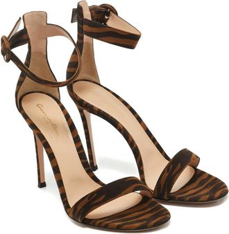 Gianvito Rossi Sandali con cinturino alla caviglia e stampa zebra - Marrone