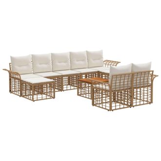 vidaXL Conjunto De Sof&aacute;s De Exterior 10 Pcs Natural Y Crema Poli&eacute;ster Vidaxl