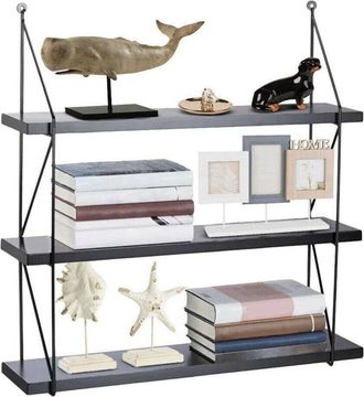 Trade Shop Trade Shop - Libreria Mensole Scaffale Parete Design Moderna Legno Metallo 3 Ripiani Nero