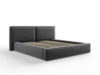 MICADONI Cama con cabecero y ba&uacute;l 180x200cm de terciopelo gris