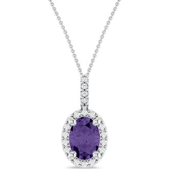Allurez Oval Lab Amethyst & Diamond Halo Pendant Necklace 14K in 0.77Ct/white Gold at Nordstrom, Size 18
