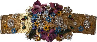 Dolce & Gabbana Womens Multicolor Embellished Floral Crystal Wide Waist Belt - Multicolour Brass - Size EU 42