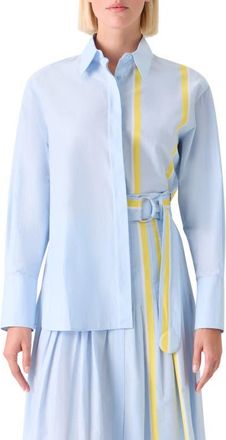 Akris Stripe Chambray Button-Up Shirt in Sky Blue-Lemon Zing-Cream at Nordstrom, Size 14