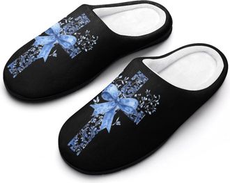 Generic Crosses Blue Ribbon Funny Mens Slippers Cotton Warm House Shoes Memory Foam Sandals Print Size 7-14