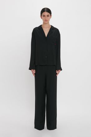 Victoria Beckham VB Monogram Pyjama Sleep Set In Black XS