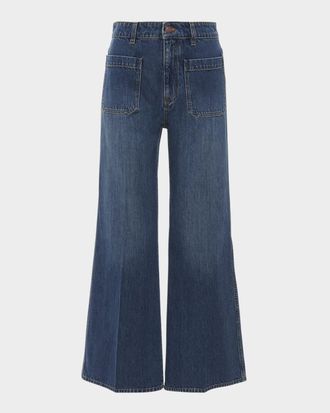 Chlo&eacute; High-Rise Wide-Leg Ankle Denim Trousers