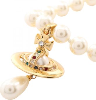 Vivienne Westwood gold Artificial ivory gold Plating Rhinestone Choker (Pre-Owned)
