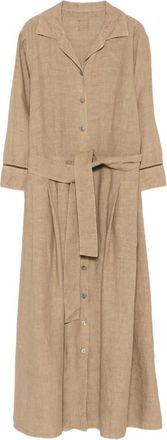 120% Lino Shirt Dress met Riem - Dames - Maxi kleedjes - Groen - XL - Linnen - Kleedjes