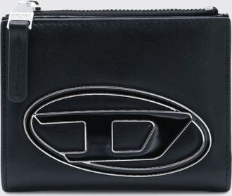 Diesel Portafoglio bifold in pelle bovina con logo Oval D smaltato