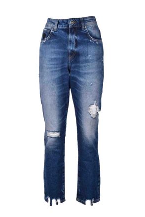 John Richmond Womens Ripped Jeans Distressed Denim - Medium Blue Cotton - Size 30 (Waist)