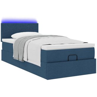 vidaXL Cama Otomana Con Colch&oacute;n Y Luces Led Azul 90x200 Cm Tela Vidaxl