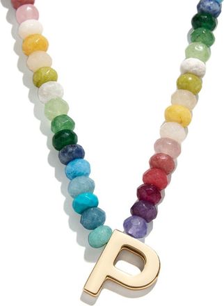 BaubleBar Rainbow Beaded Initial Pendant Necklace in Rainbow Multi - P at Nordstrom