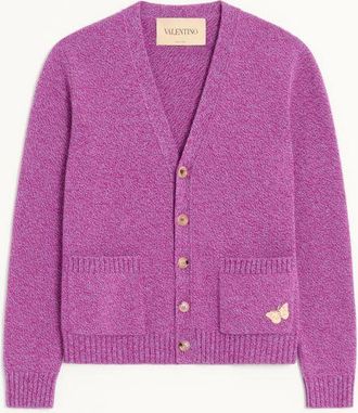 Valentino Cardigan Valentino in lana moulin&eacute; con patch farfalla ricamata Uomo VIOLA XXL