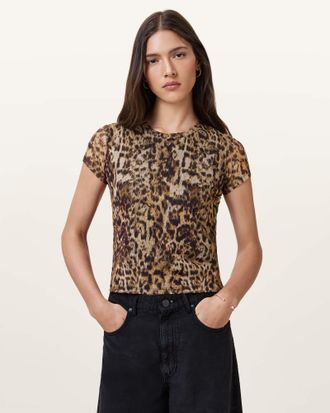 AllSaints Polyester Ellie Mesh Print T-Shirt, Size: UK 16/US 12