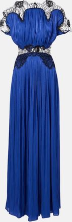 Costarellos Lace-trimmed Lurex georgette gown