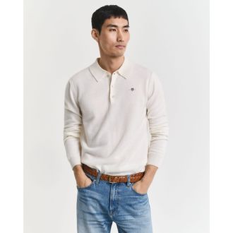GANT Mens Gant Superfine Lambswool Polo Shirt in Cream