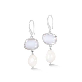 Dower & Hall Rock Crystal Pebble & Pearl Drop Earrings