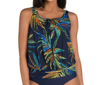 Shape Solver Blouson Tankini Top In Tropical Fiesta
