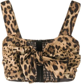 Dolce & Gabbana Leopard Print Cotton Top With Bow