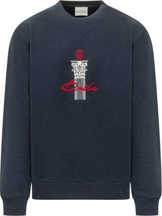 Dr&ocirc;le de Monsieur Printed Sweatshirt - Heren - Sweatshirts - Blauw - S - Katoen - Hoodies & sweatvesten