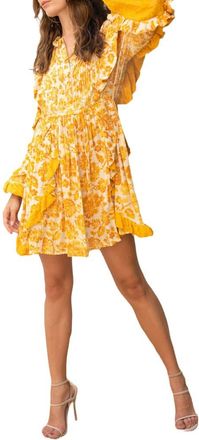 Barok Floral Ruffle Long Sleeve Dress in Dark Yellow at Nordstrom Rack, Size Medium
