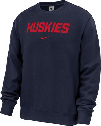 Nike Connecticut Huskies Club Fleece Nike Mens NCAA Pullover Crew-Neck Sweatshirt in Blue | M33234P826UCON-NVY