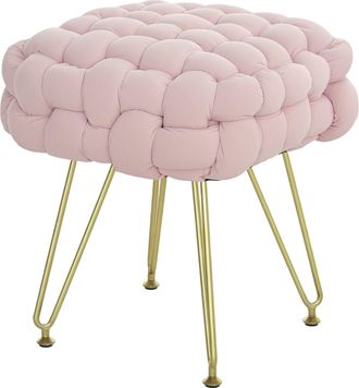 HOMCOM Woven Velvet Foot Stool with Steel Legs for Living Room - Green | TJ Hughes Pink