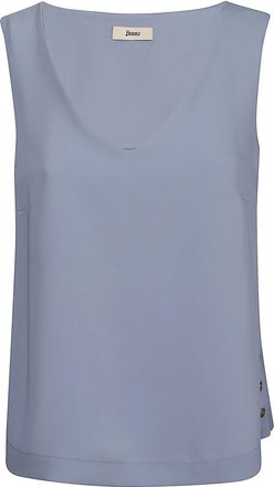 Herno Fluid Light Blue Top With V-Neckline And Button Detail