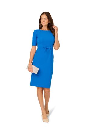 Adrianna Papell Womens Stretch Crepe Bow Sheath Dress - Blue - Size 16 UK