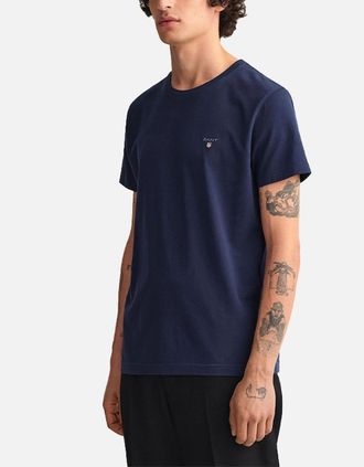 GANT Mens GANT Mens T Shirt Crew Neck Pullover Cotton Tee - Navy - Size: 42