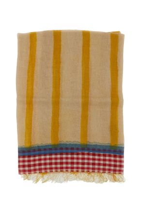 Exquisite J Lightweight Scarf With Vertical Mustard Stripes And Fringed Edges