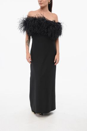 Valentino Wool-Blend Dress with Feathers Valentino