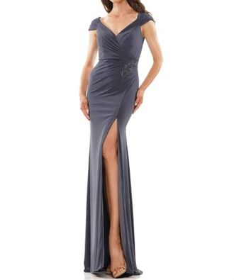 Colors Dress Cap Sleeve Jersey Gown In Grey
