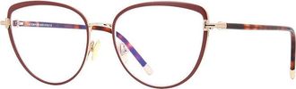 Tom Ford Eyeglasses Cat Eye Full Rim, Brown Enamel Frame And Clear Demo Lenses Lens Ft5741-B048