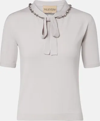 Valentino Embellished tie-neck virgin wool sweater