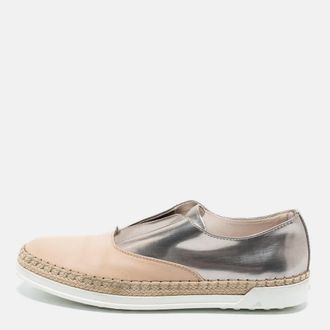 Tod's Tods Silver And Beige Patent And Leather Francesina Slip On Espadrille Sneakers