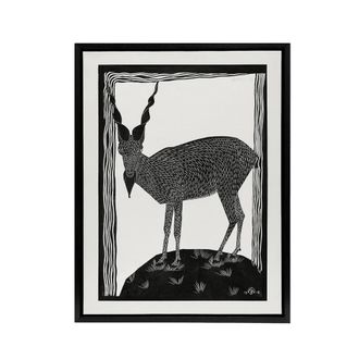 Artery8 Stylised Markhor Goat Samuel J De Mesquita Framed Canvas Wall Art in White | Size: W24 x H32